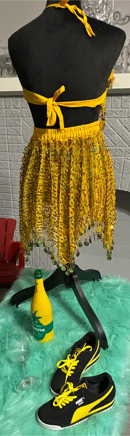 Yellow Sequin Halter Top Dress - photo 2
