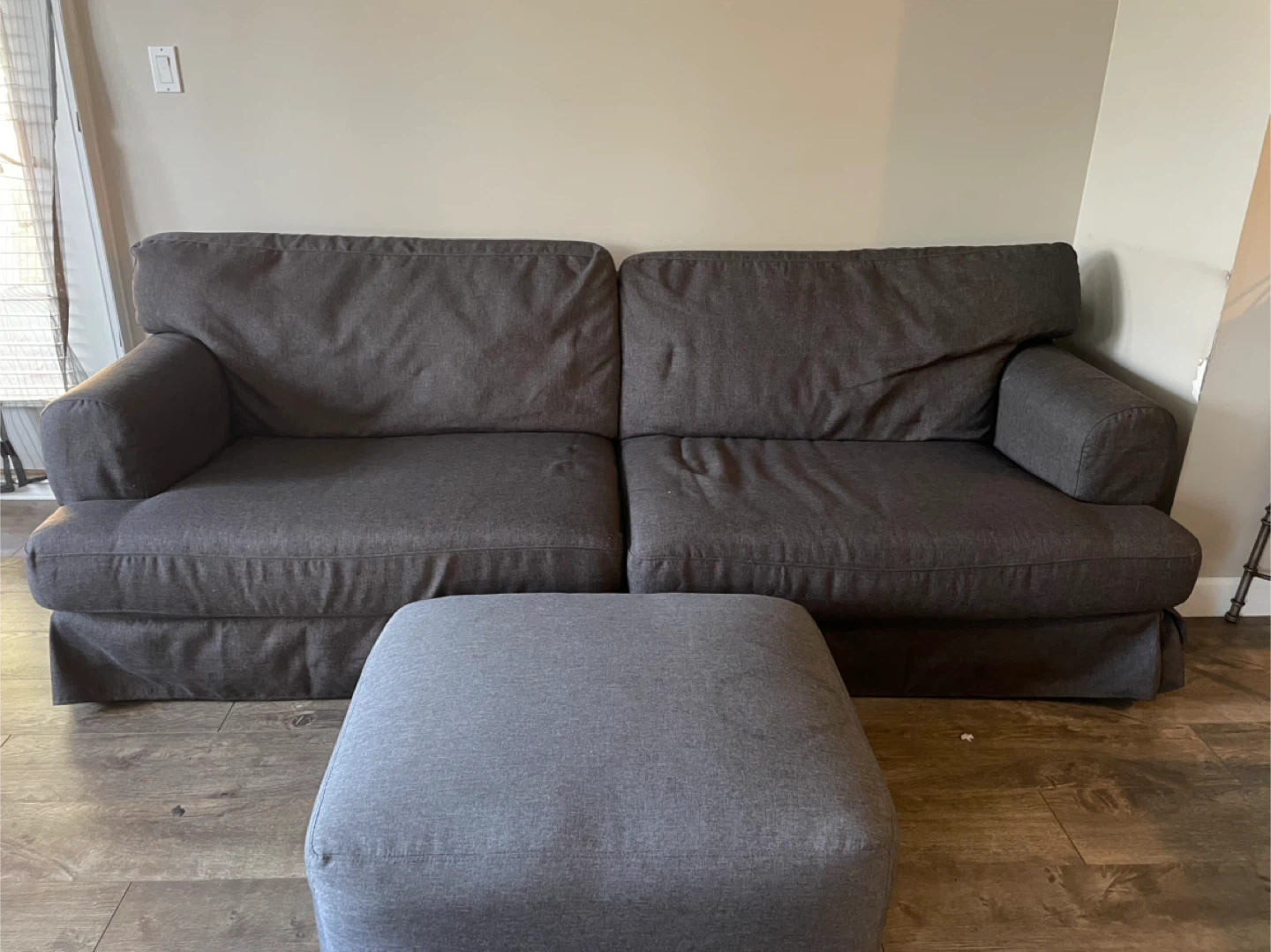 Large loveseat Sofa and Ottoman - Grey