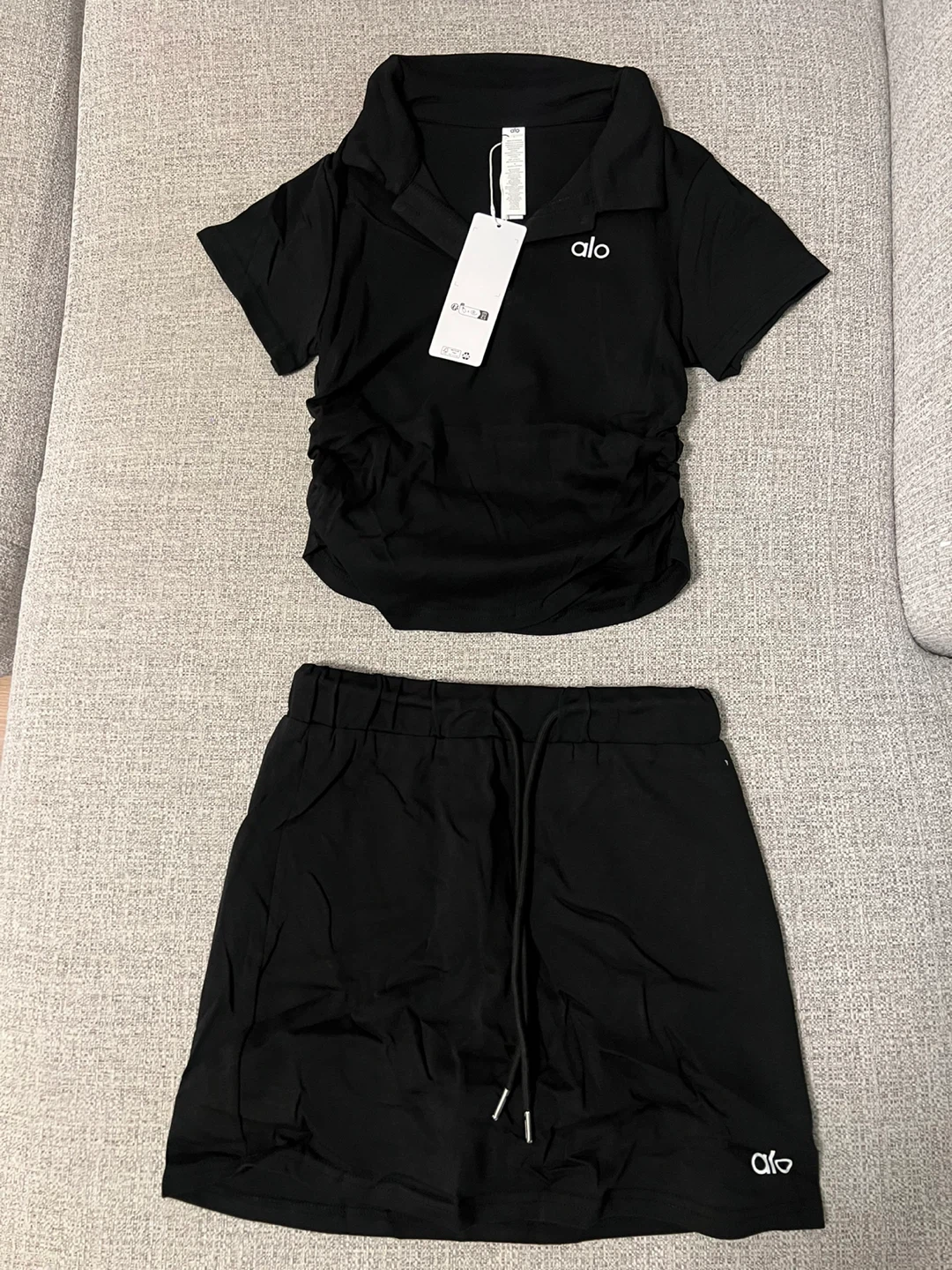 New Alo Yoga Black Polo & Skirt Set
