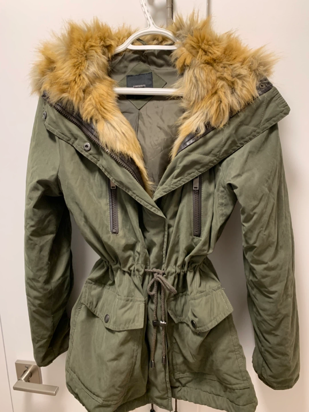 Forever 21 Green Parka with Faux Fur Hood