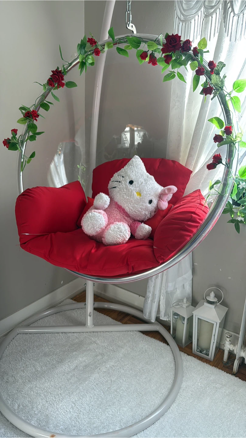 Hanging Bubble Chair with Red Cushion - photo 2