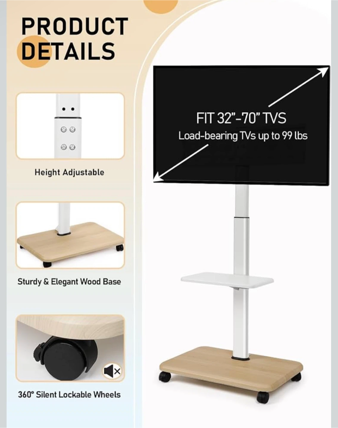 Rolling TV Stand for 32"-70" TVs - photo 2
