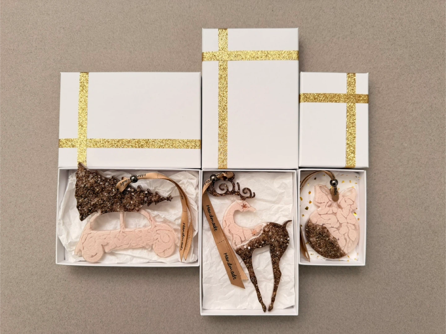 Handmade Christmas Ornament Set | Epoxy Resin | 3 pieces