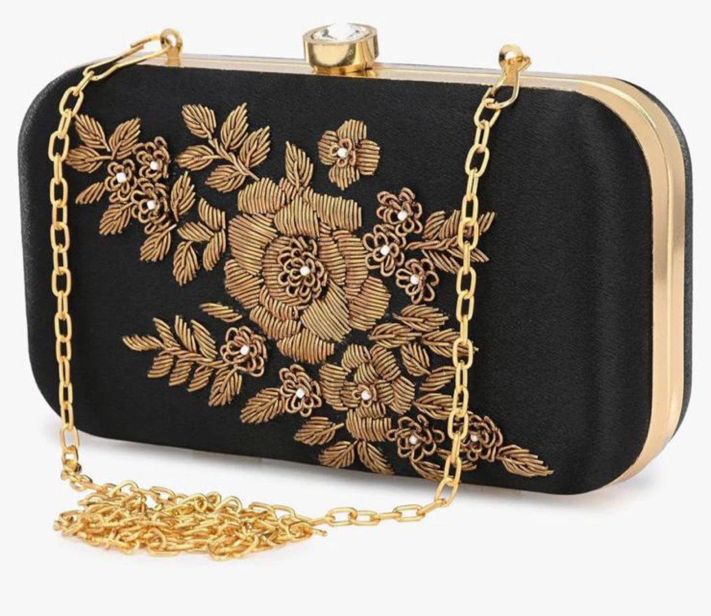 Black & Gold Embroidered Clutch