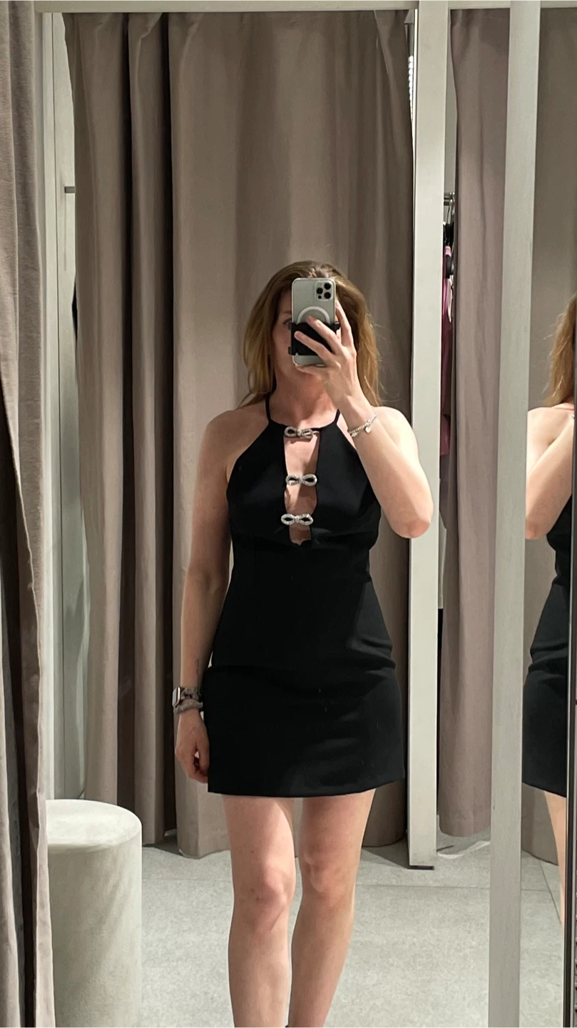 Zara new jewel bow mini black dress S