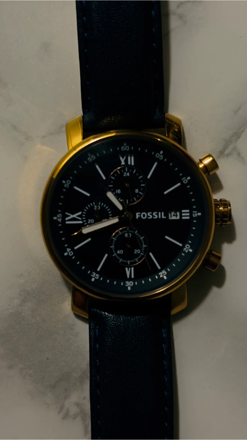 Fossil Gold & Blue Leather Watch - photo 2
