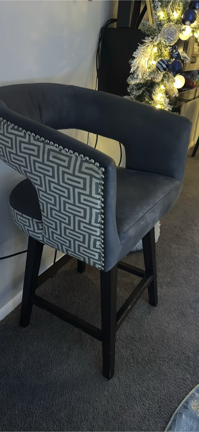 Gray Swivel Bar Stool with Patterned Back - photo 2