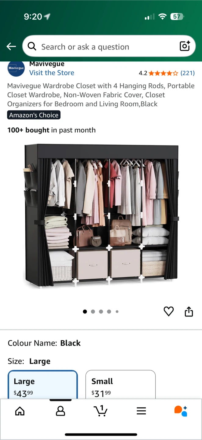 Mavivegue Large Wardrobe Closet - Black