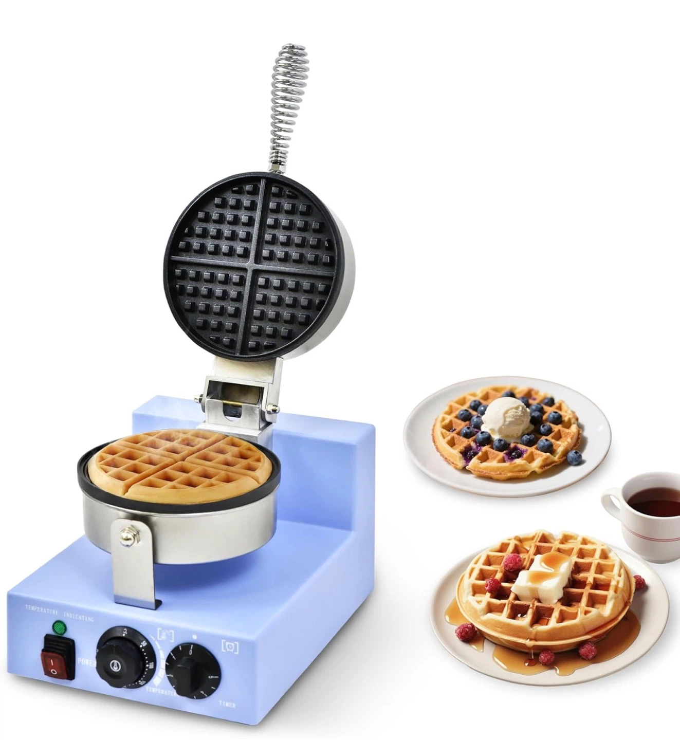 Round Waffle Maker - Light Blue