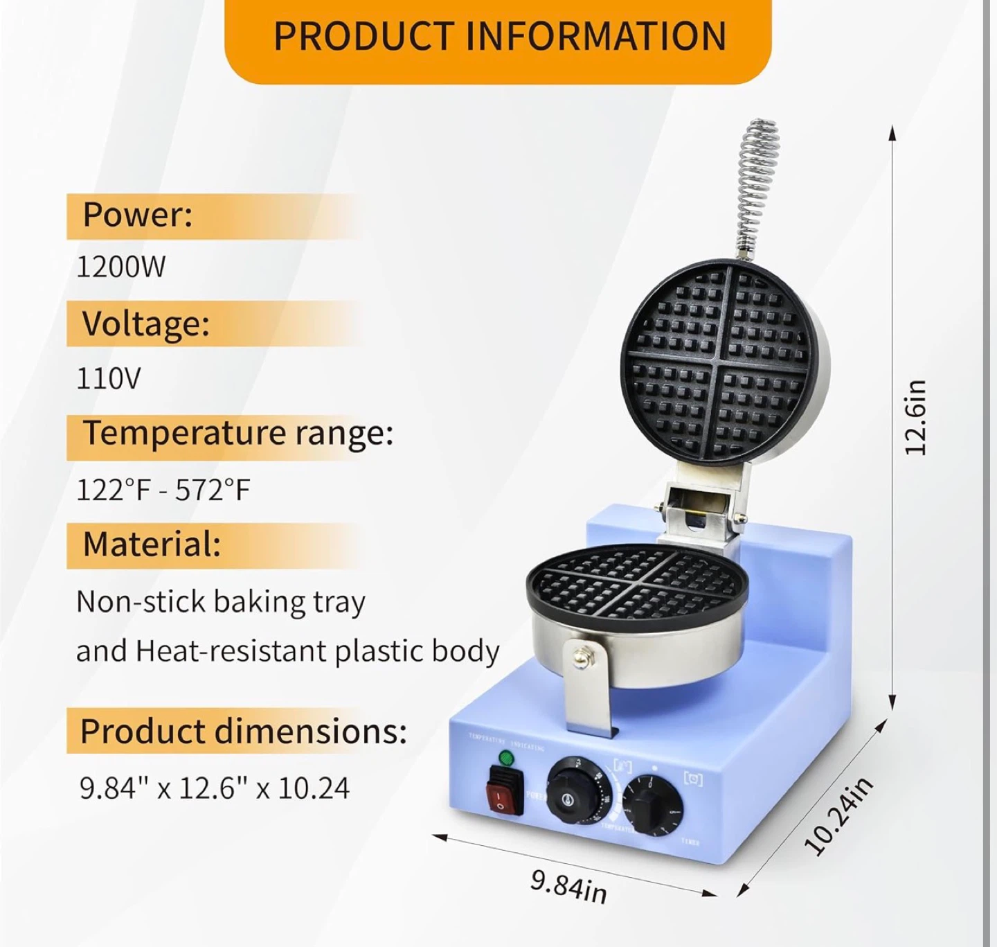 Round Waffle Maker - Light Blue - photo 3