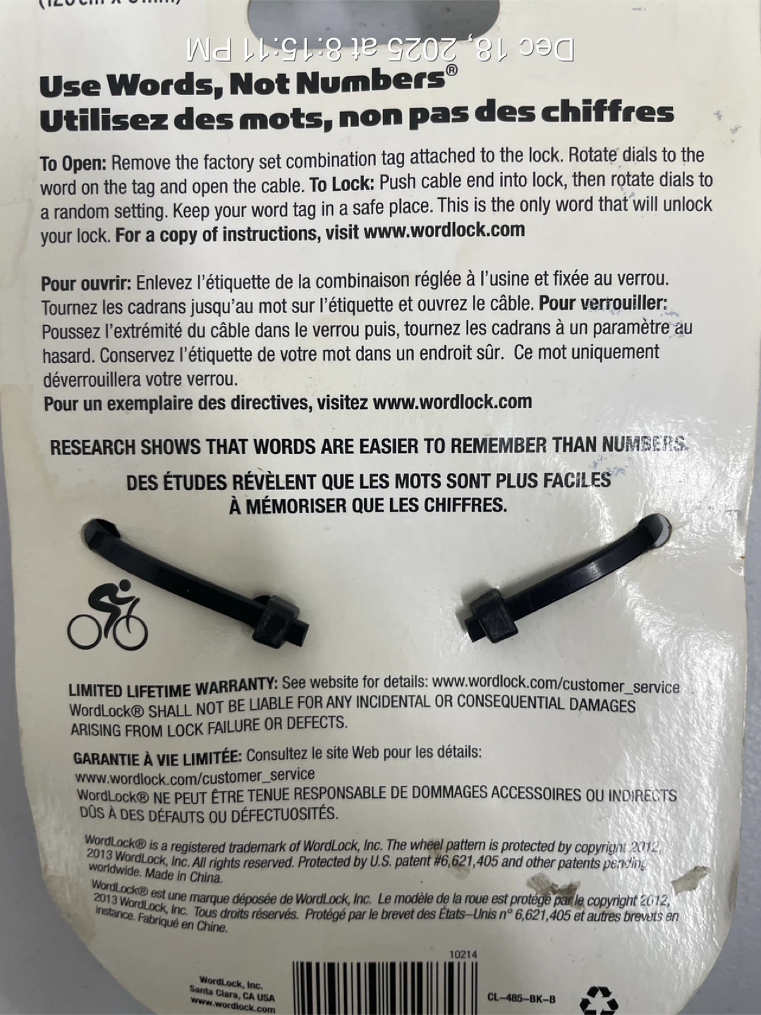WordLock Bike Lock - Like New! - photo 2
