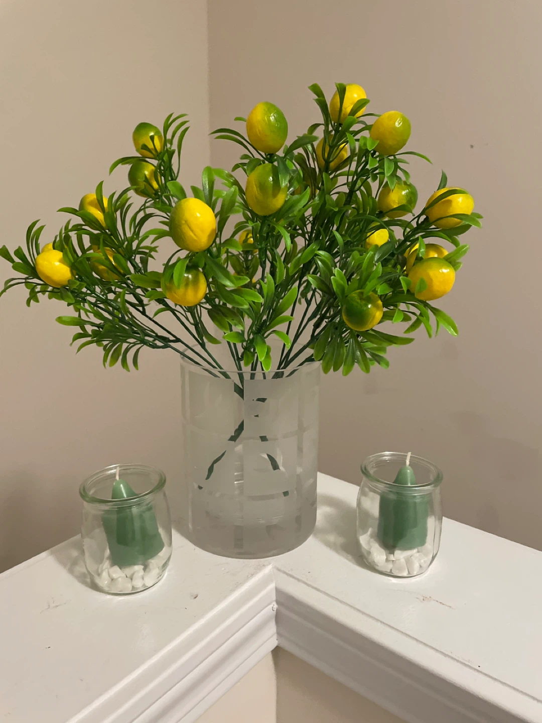 Artificial Lemon Plant & Candles Decor