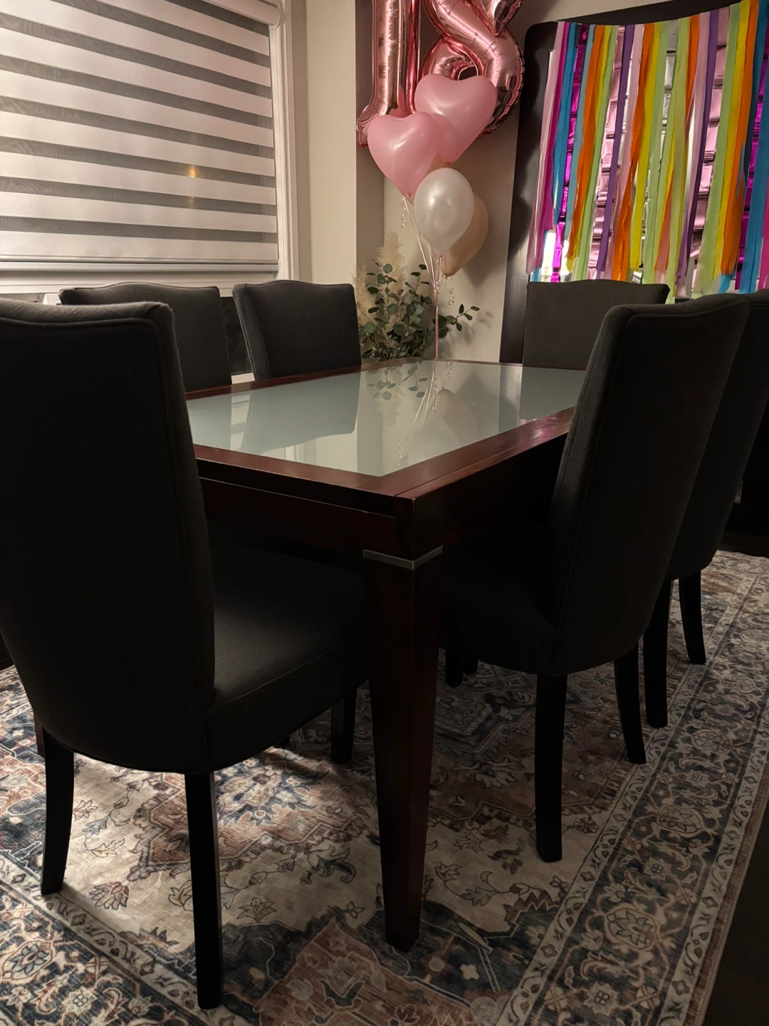Dining table with 6 chairs and display cabinet
