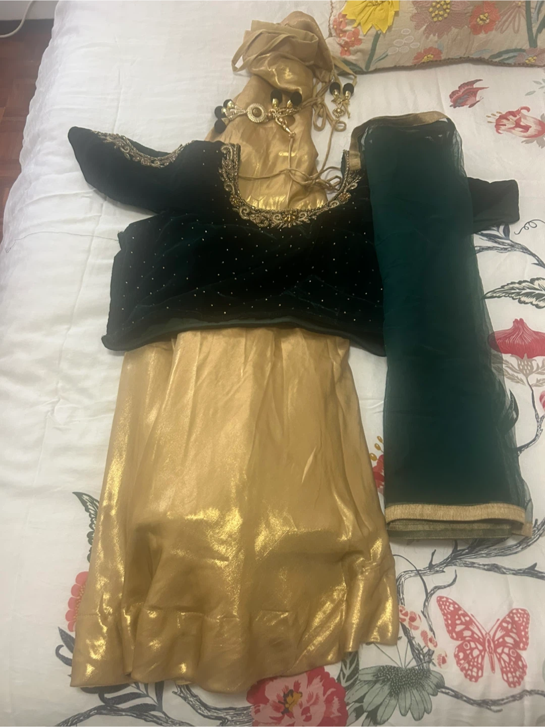 Green & Gold Embroidered Lehenga Choli Set - photo 3