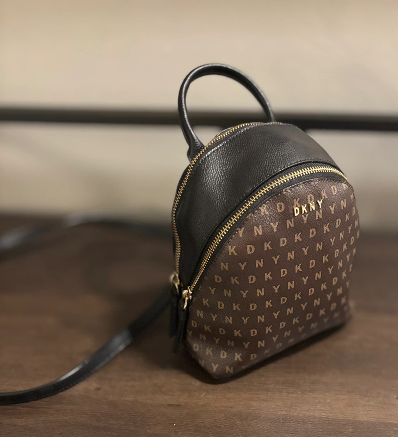 DKNY Iconic Brown/Black mini knapsack bag