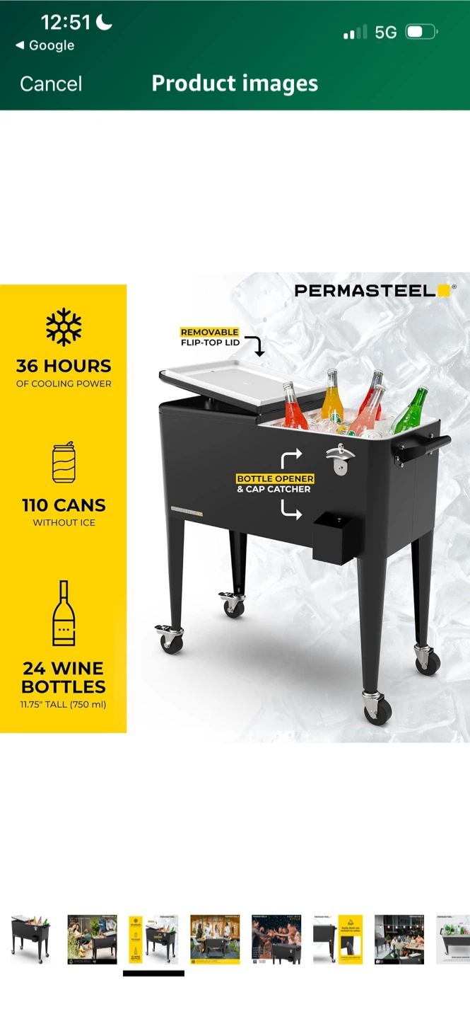 New PERMASTEEL Rolling Cooler Cart - Black - photo 3