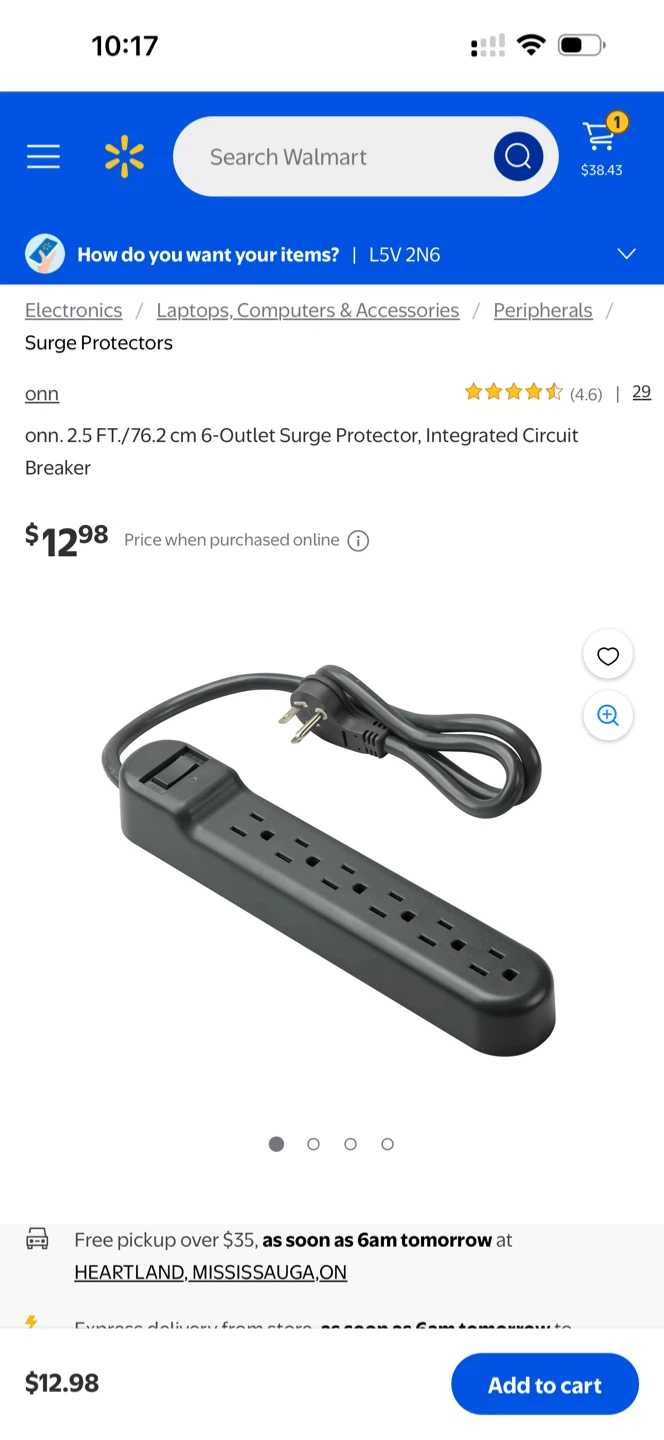 onn. 2.5 FT./76.2 cm 6-Outlet Surge Protector - photo 3