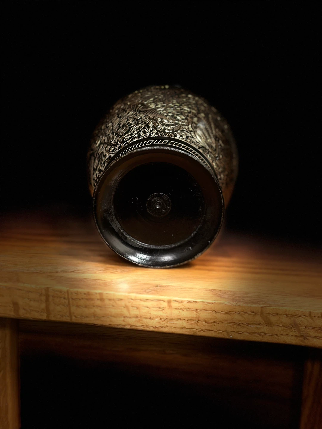 5” Copper Etched Floral Vase - Black and Gold - photo 5