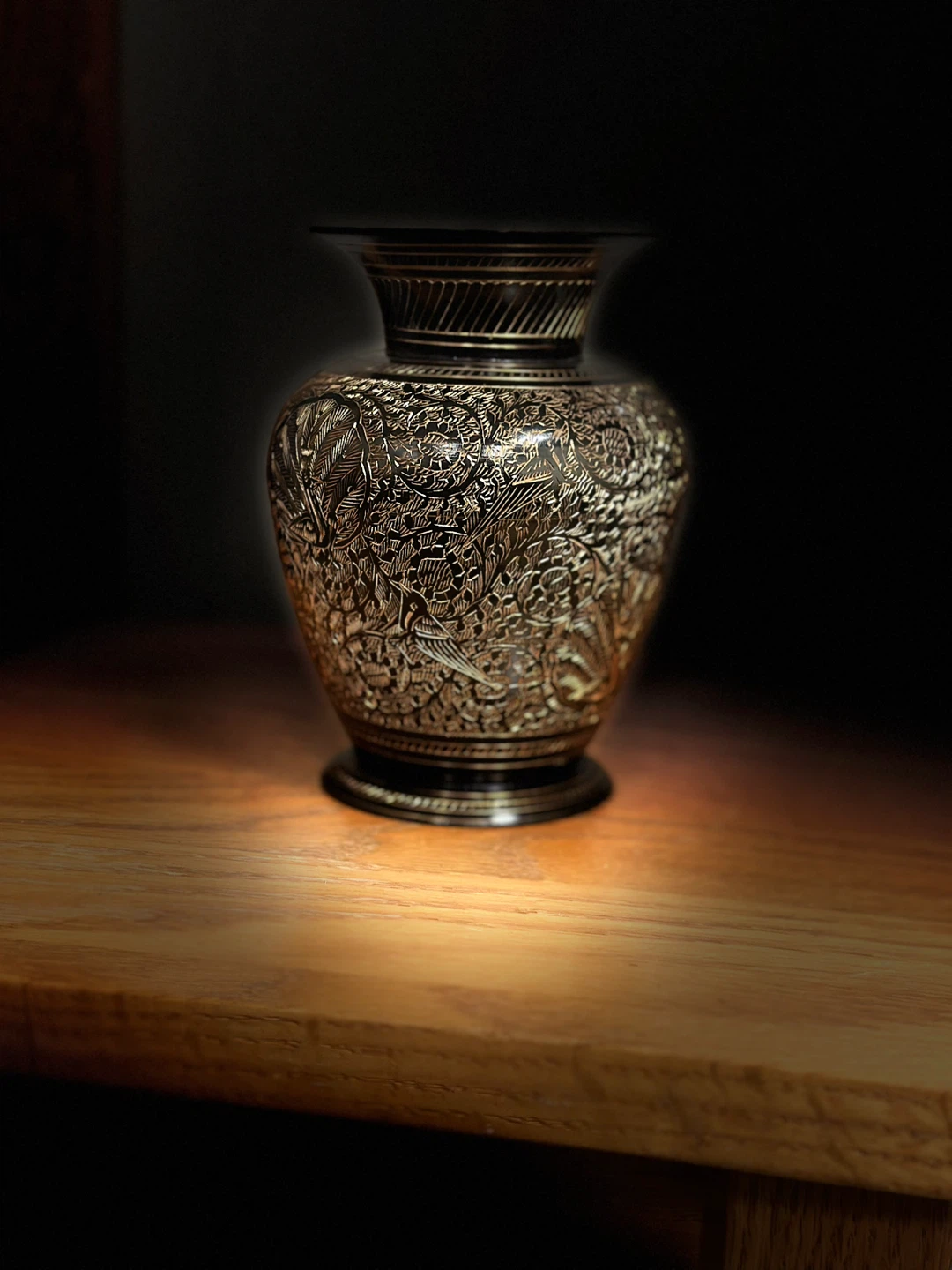 5” Copper Etched Floral Vase - Black and Gold - photo 3