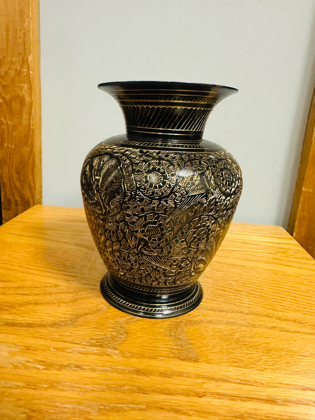5” Copper Etched Floral Vase - Black and Gold