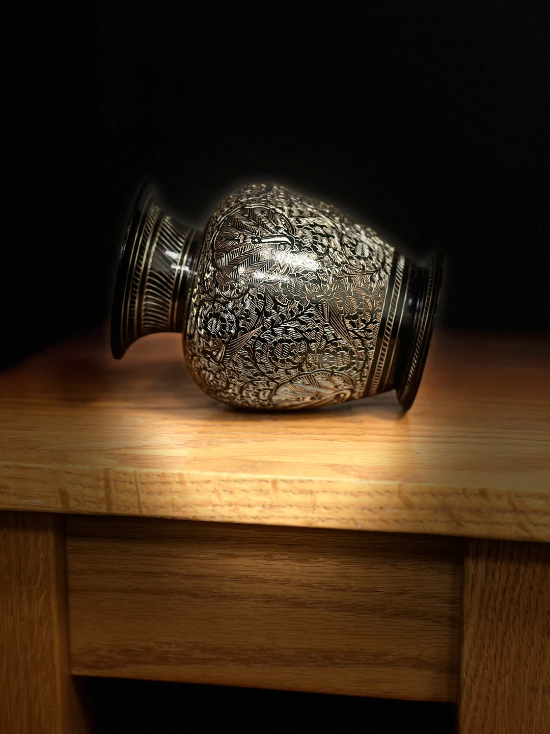 5” Copper Etched Floral Vase - Black and Gold - photo 4