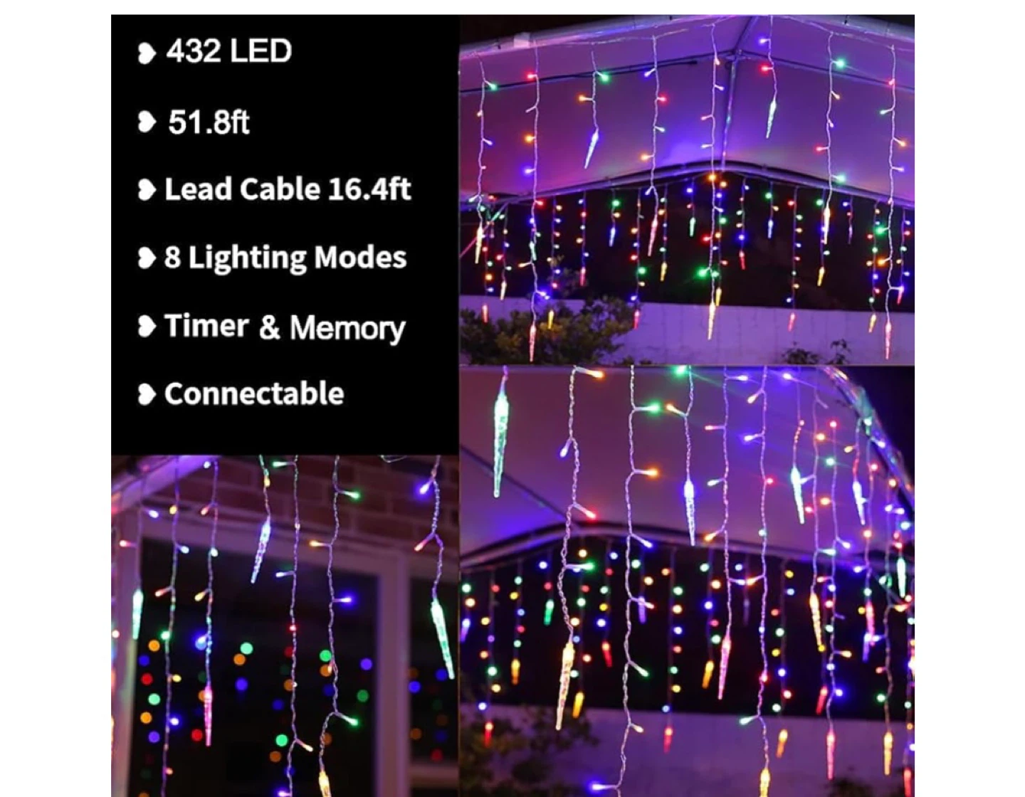 432 LED Icicle String Lights - 51.8ft - photo 2