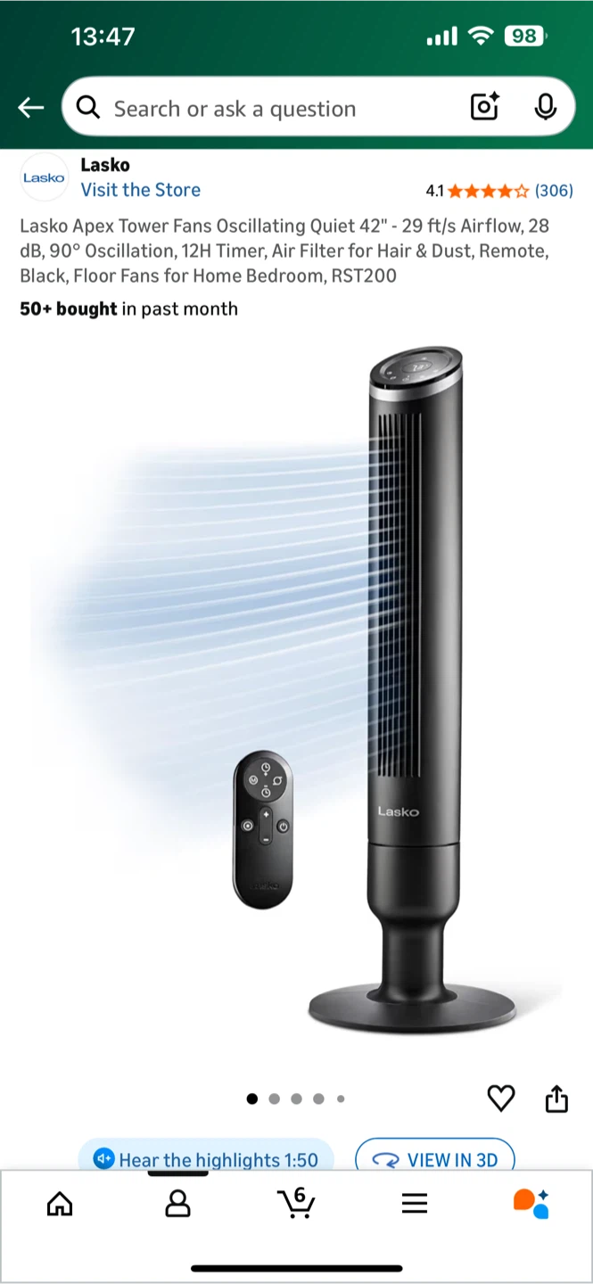 Lasko Apex Tower Fan 42" Black - photo 2