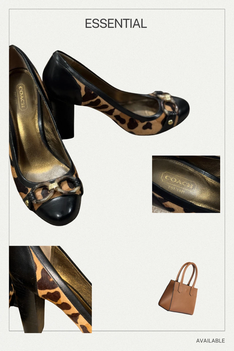 Coach Taffy Leopard Calf Hair Black Leather Heels
