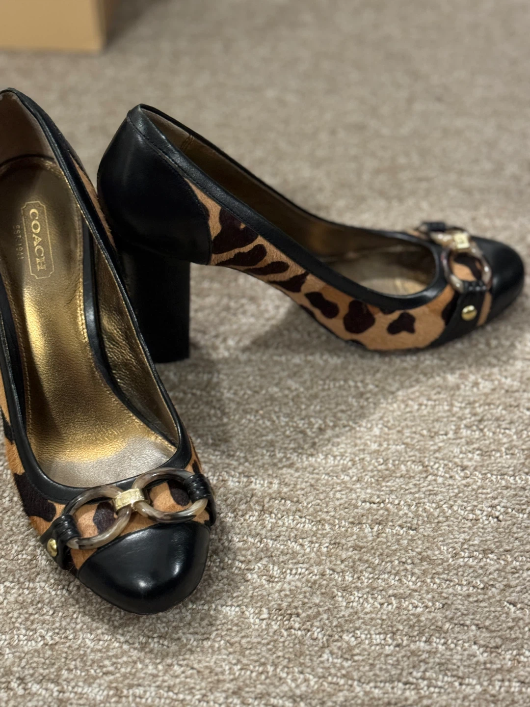 Coach Taffy Leopard Calf Hair Black Leather Heels - photo 2