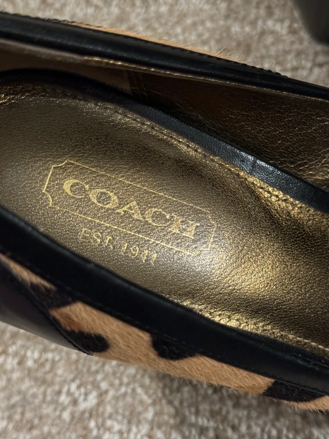 Coach Taffy Leopard Calf Hair Black Leather Heels - photo 3