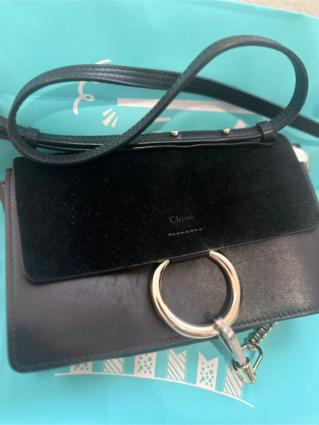 Chloé Tess Bag - Black Leather & Suede