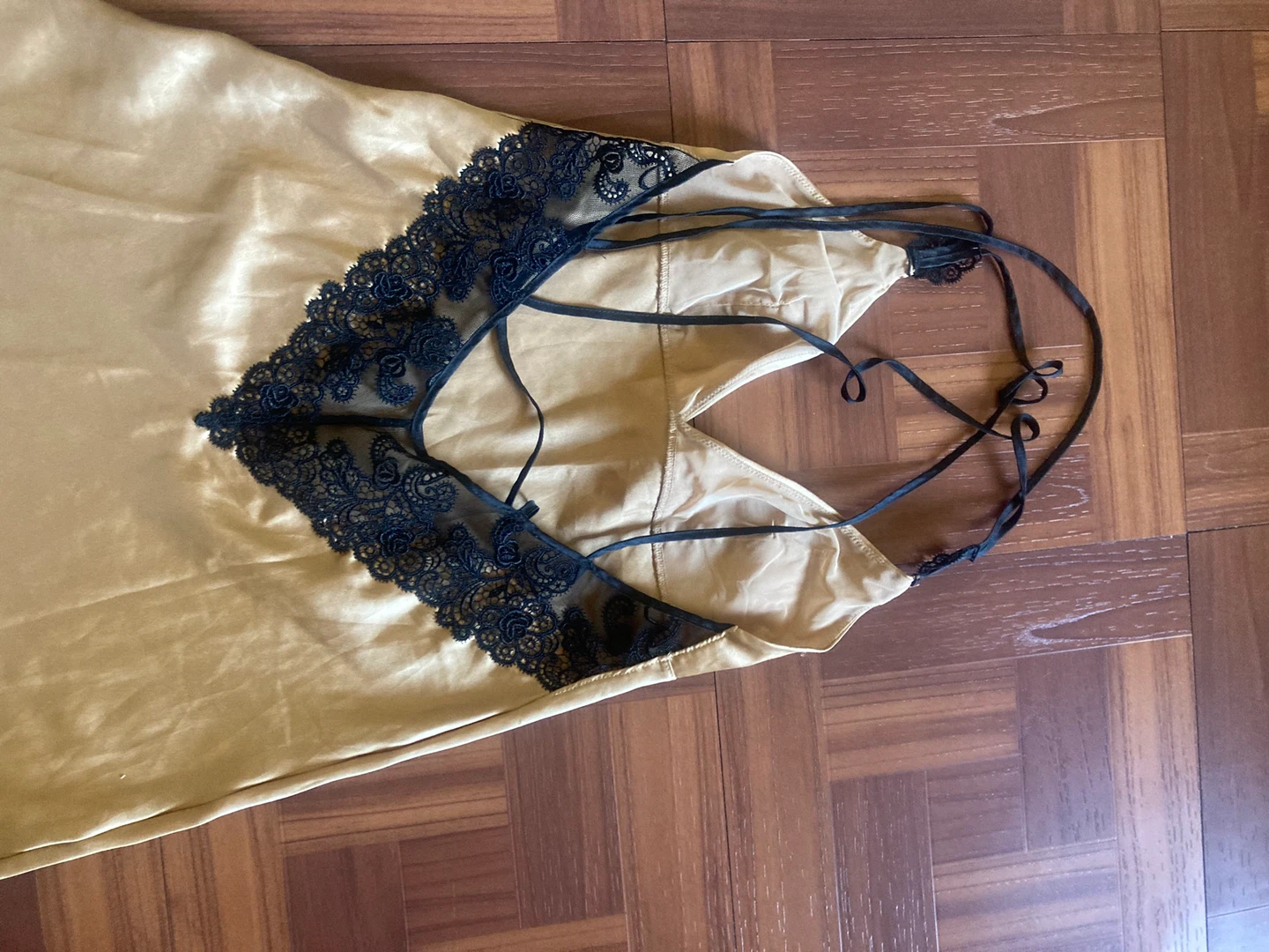 Chantelle Beige & Black Lace Slip Dress - Size S - photo 2
