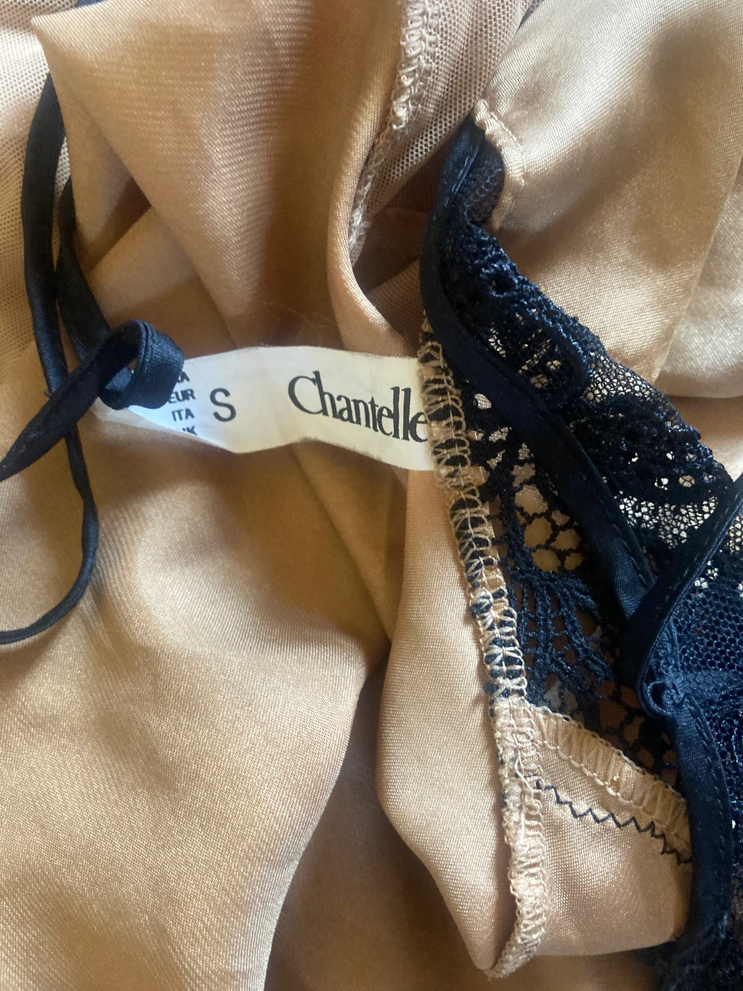 Chantelle Beige & Black Lace Slip Dress - Size S - photo 3