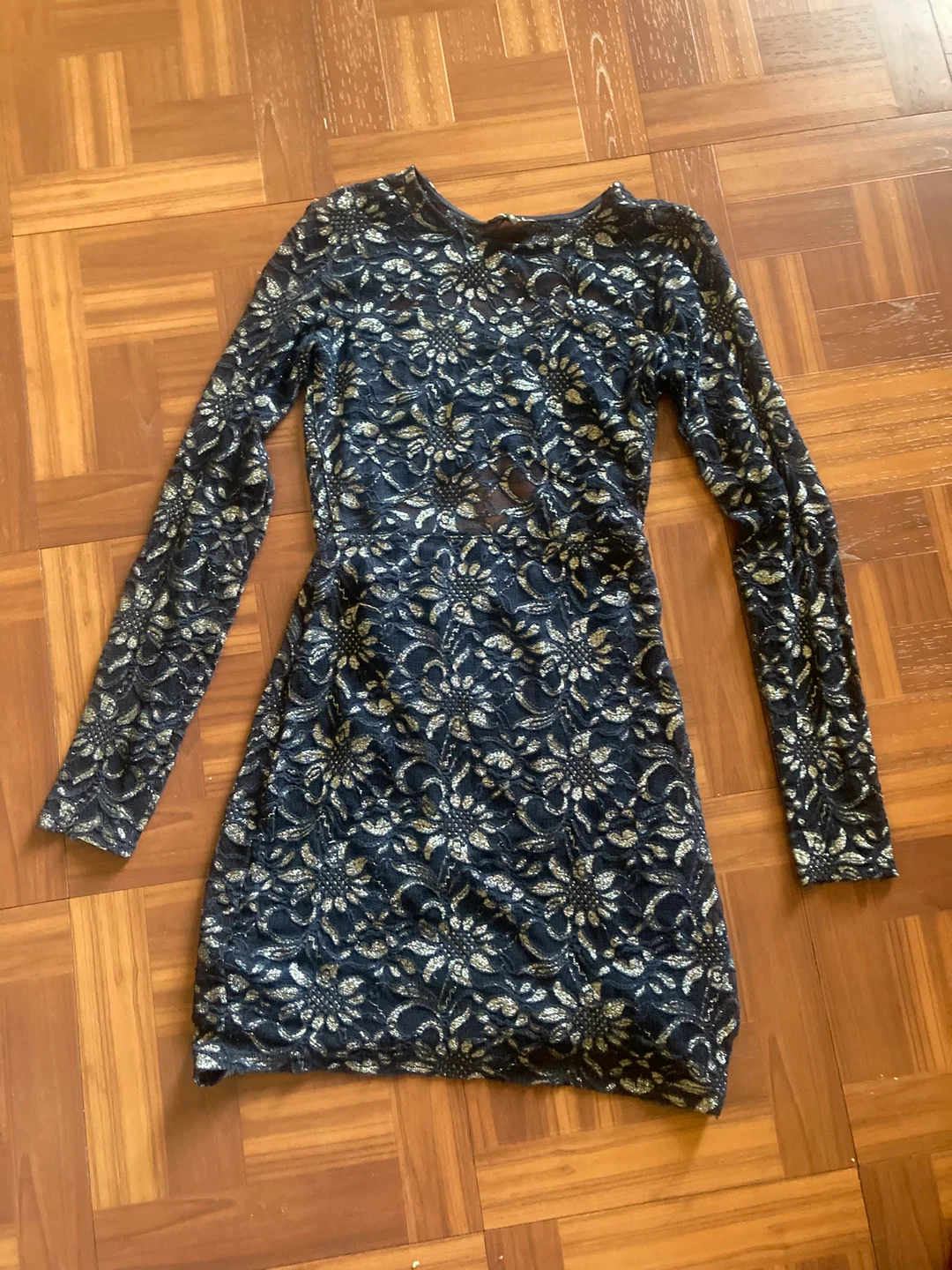 Lace Floral Dress - Black and Gold