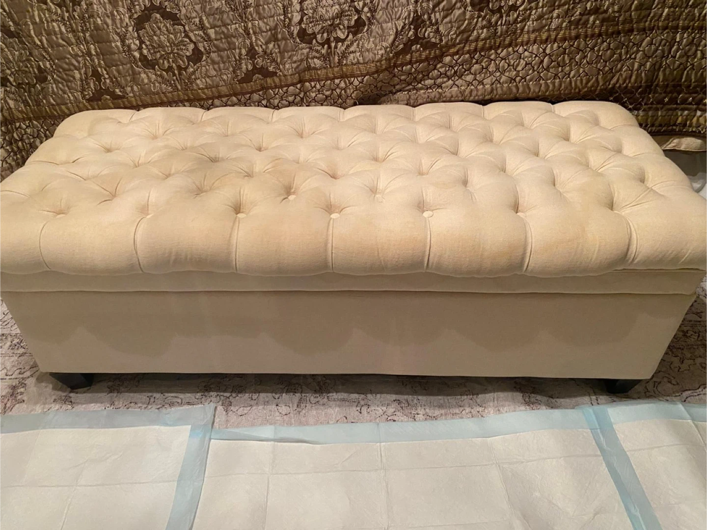 Cream Tufted Ottoman Storage Bench