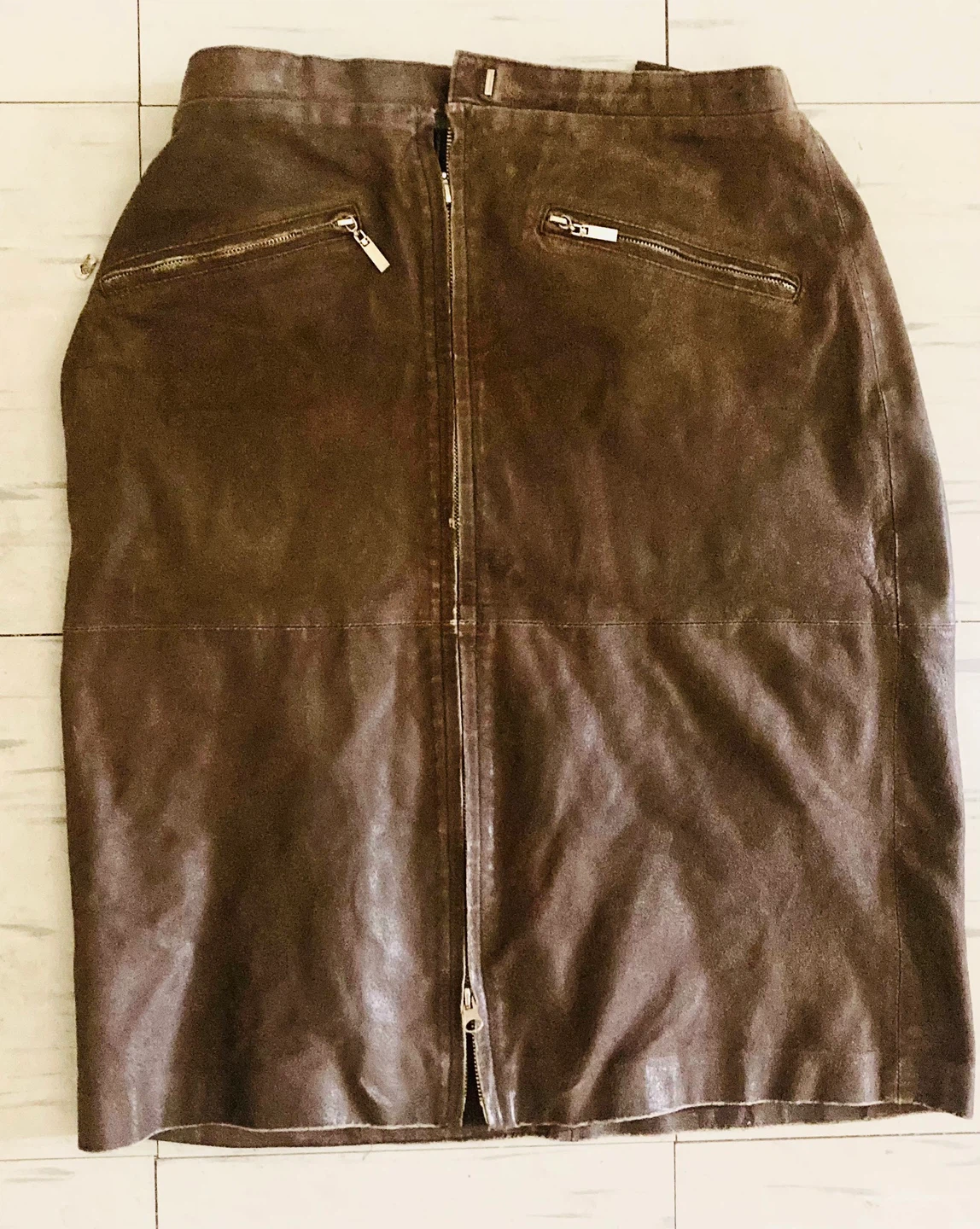 Adler Collection Leather Skirt - Brown, Size P12