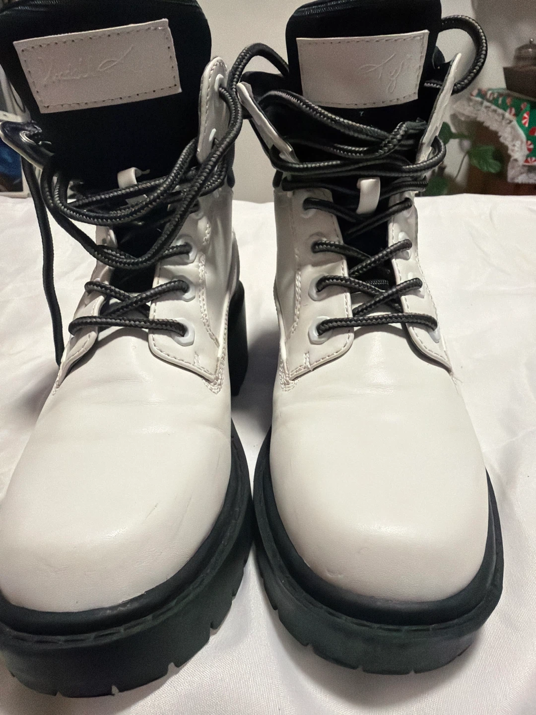 Kendall + Kylie. # 7M White Leather Platform Boots - photo 2