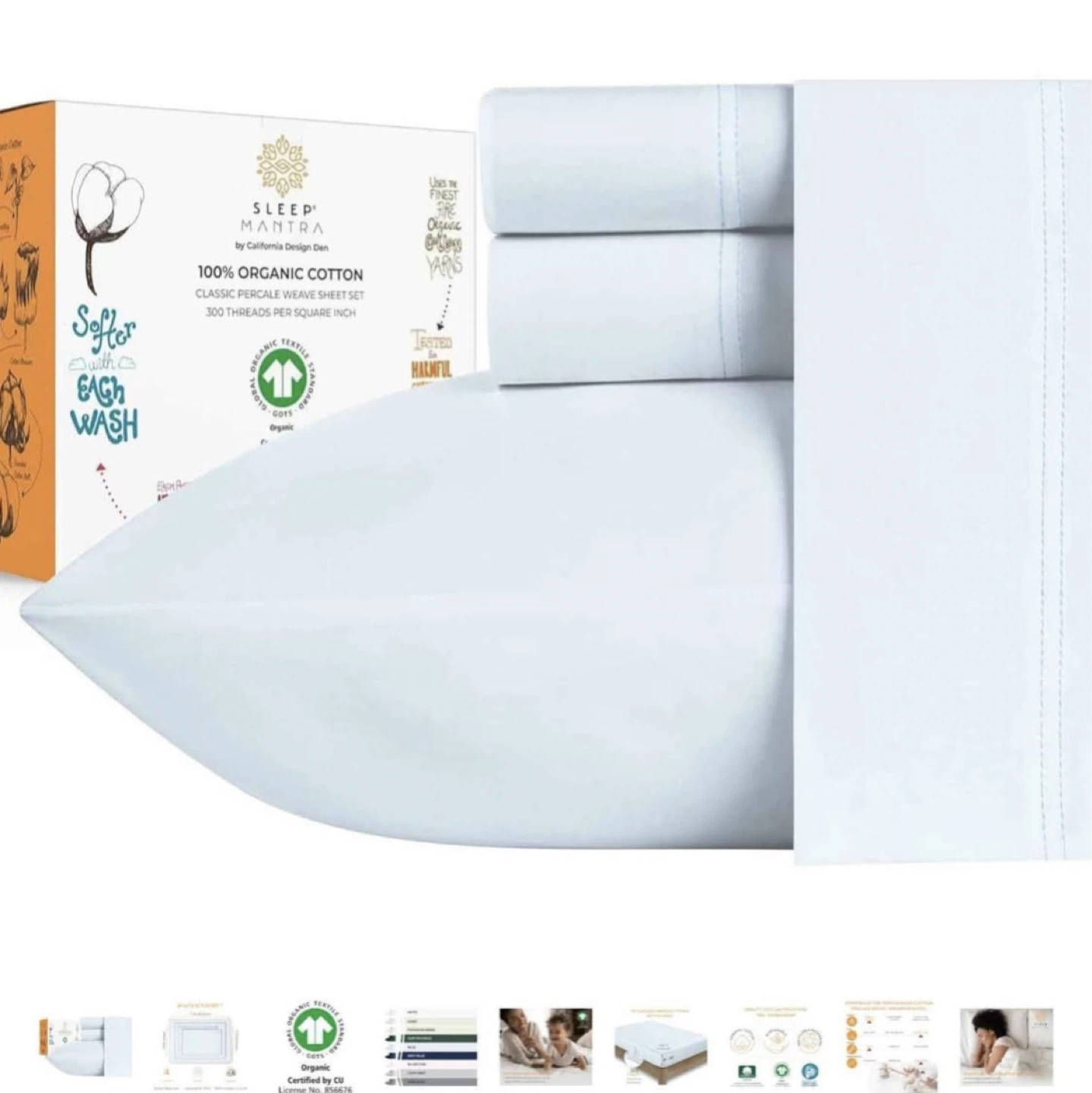 Sleep Mantra 100% Organic Cotton White Sheet Set