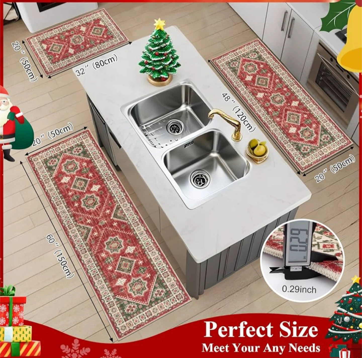 HEBE Kitchen Rug Set - Red/Green - 3 Piece - photo 2