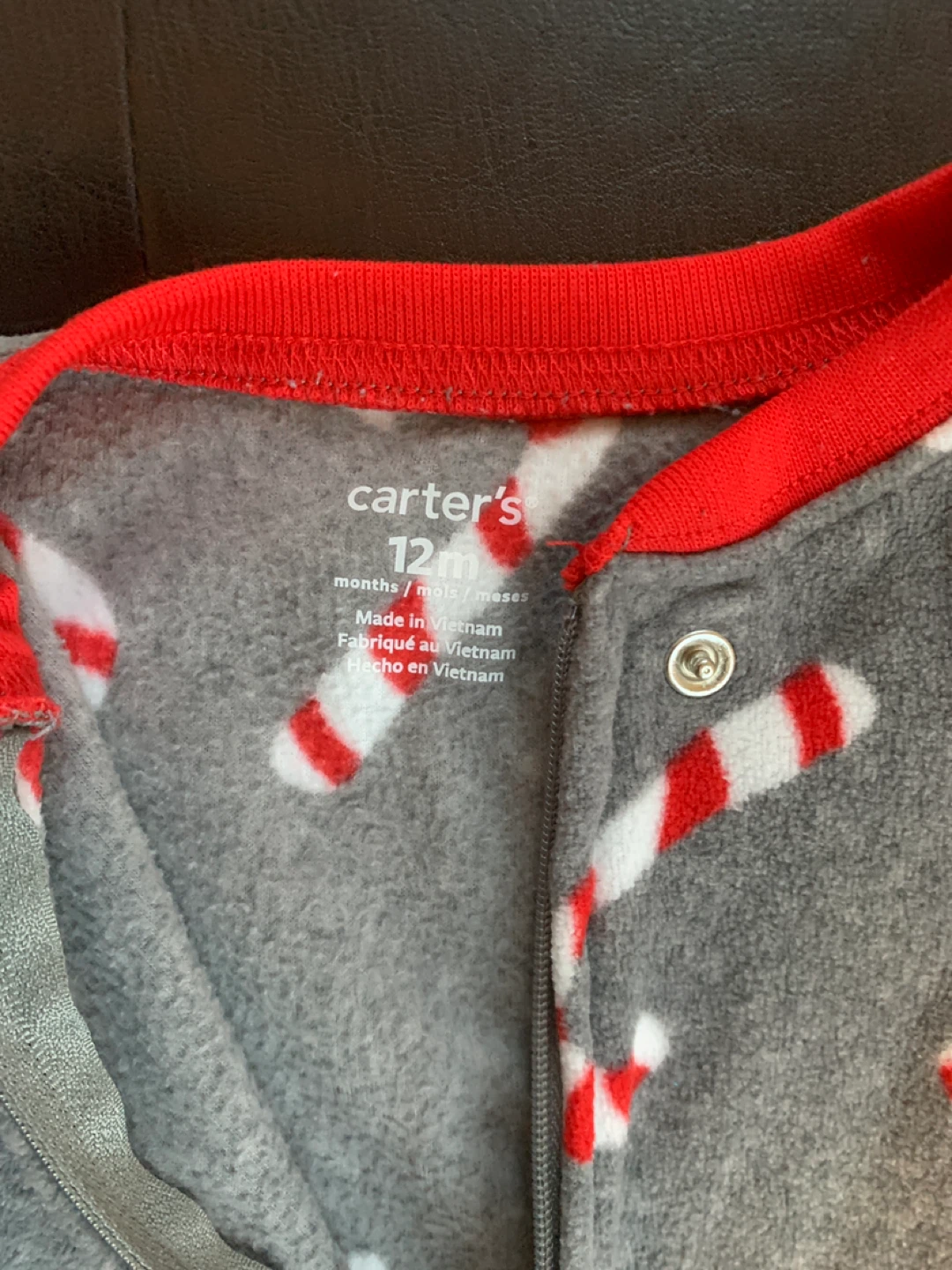 Carter's 12M Candy Cane Fleece Onesie - photo 2