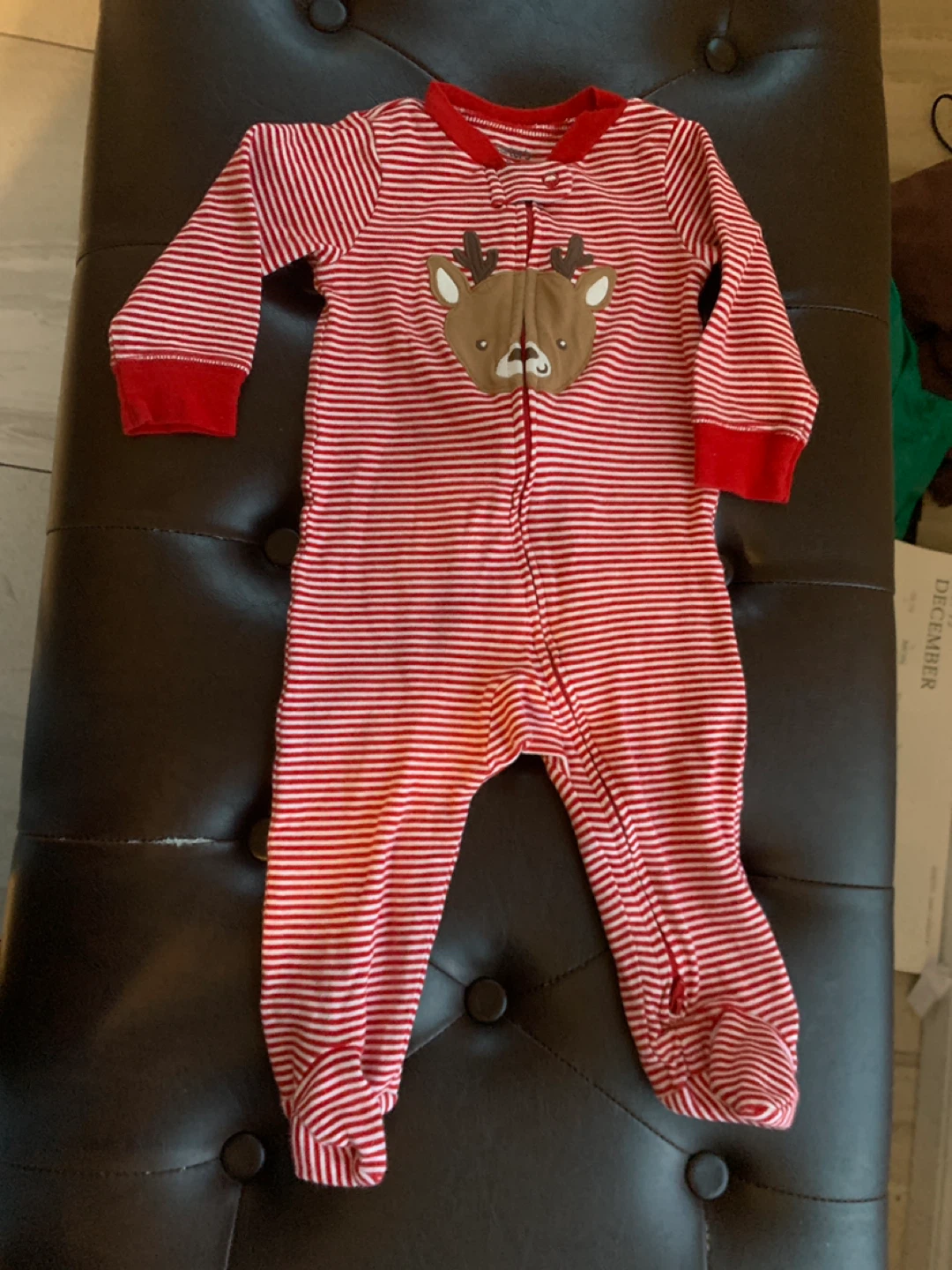Carter's 9M Red & White Striped Reindeer Onesie