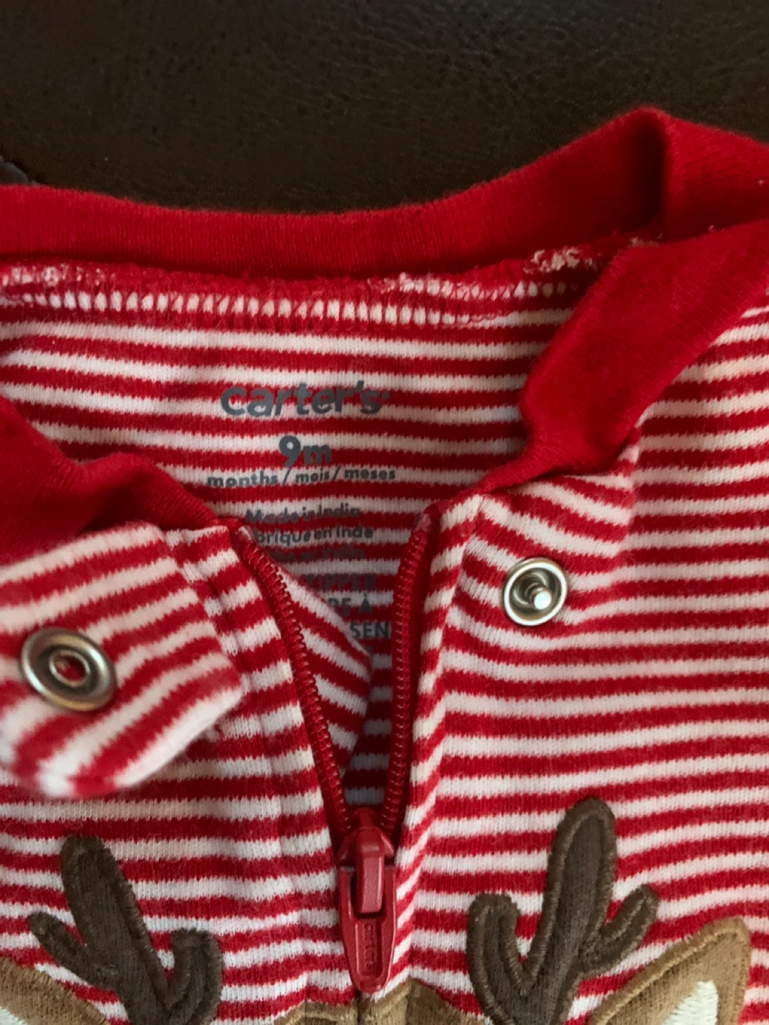Carter's 9M Red & White Striped Reindeer Onesie - photo 2