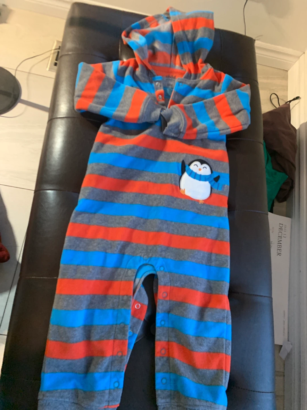 Child of Mine 24M Striped Penguin Romper