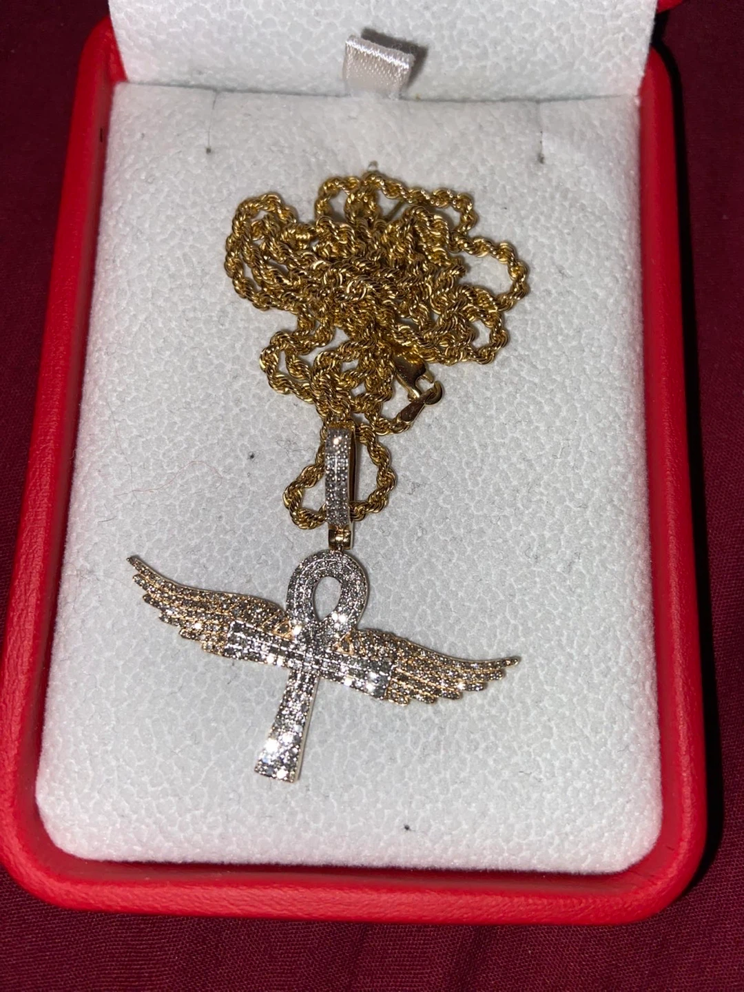 Gold Ankh Winged Pendant Necklace