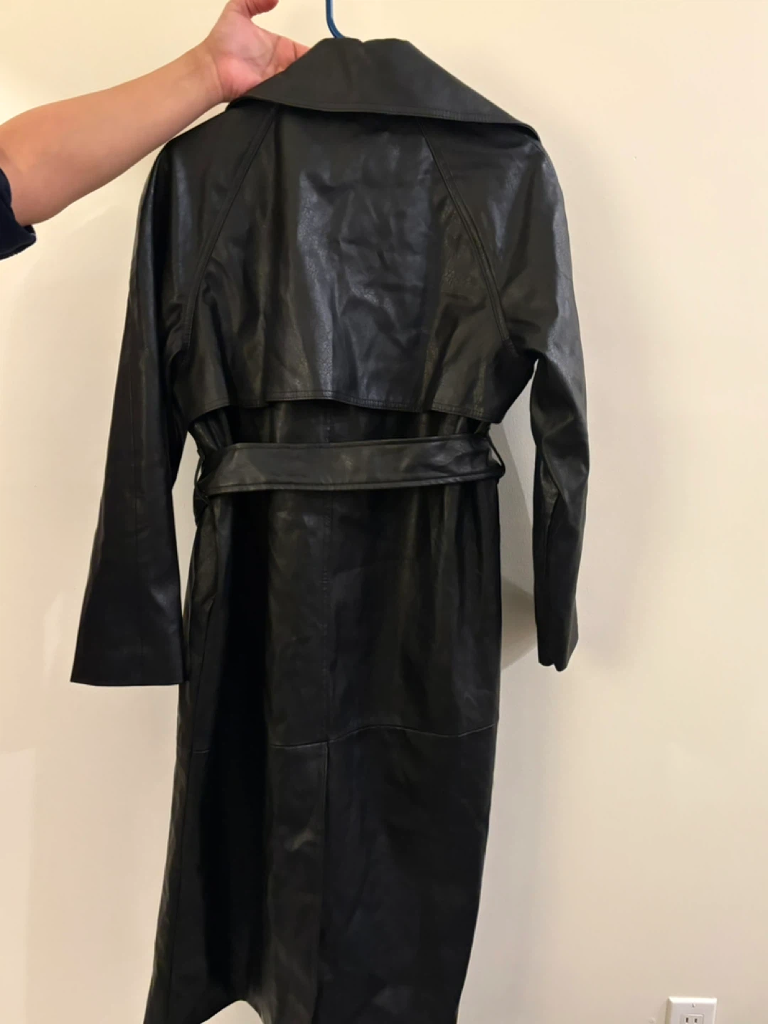 Bershka Black Faux Leather Trench Coat - Size S - photo 3