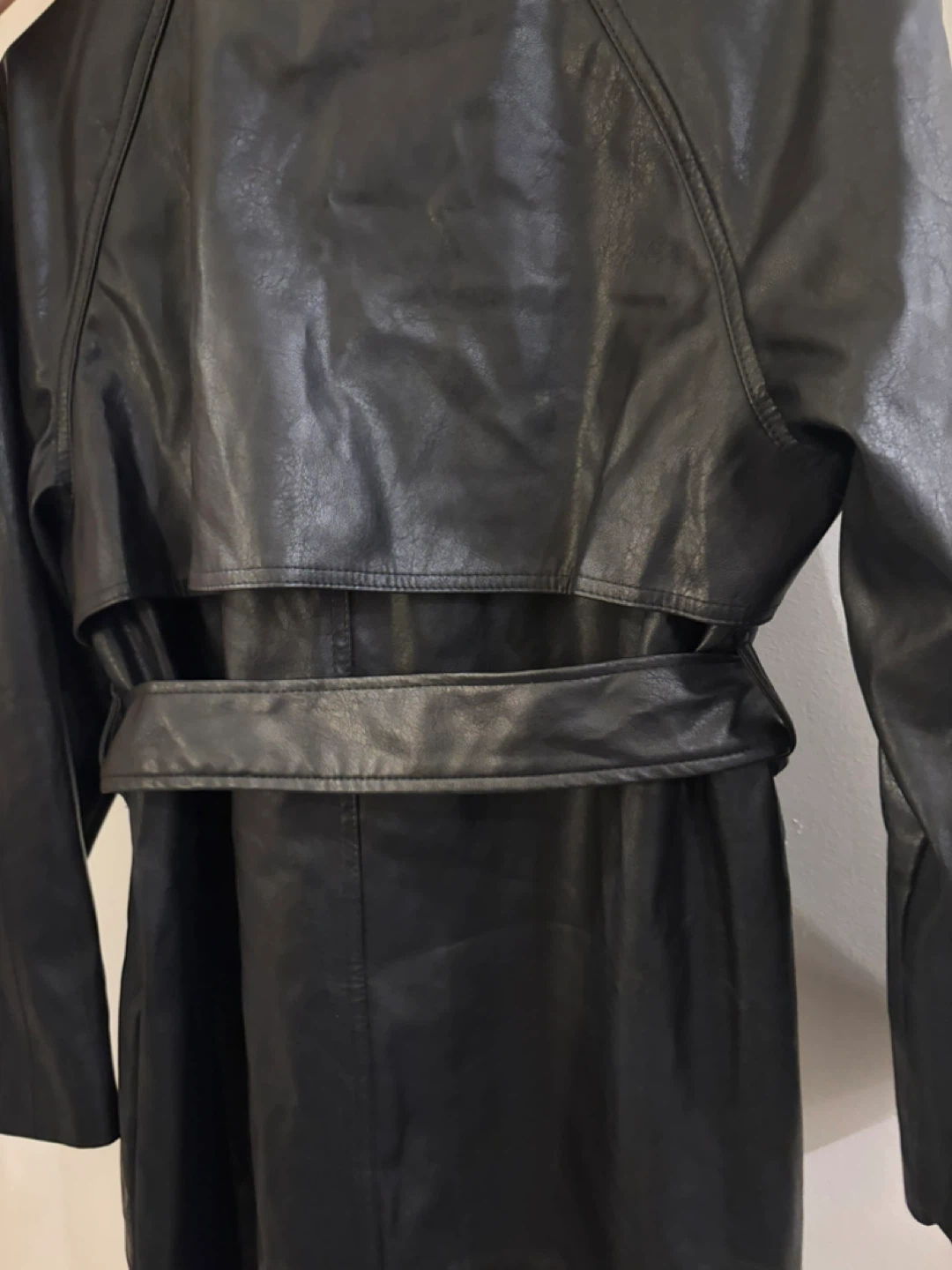 Bershka Black Faux Leather Trench Coat - Size S - photo 4