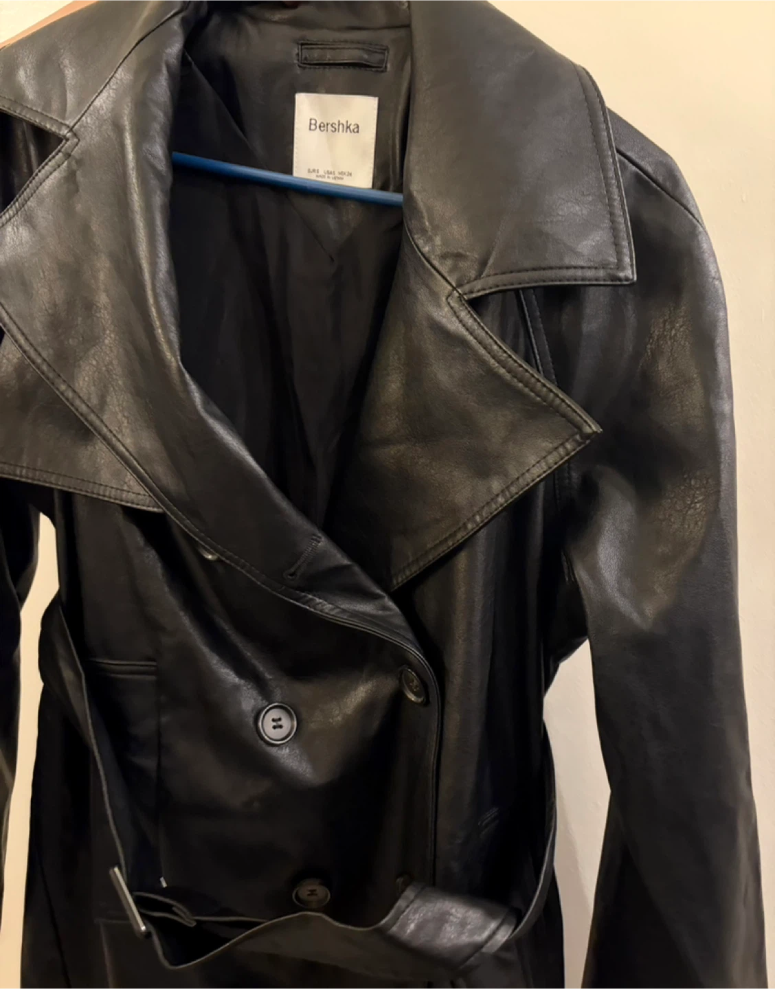 Bershka Black Faux Leather Trench Coat - Size S - photo 2