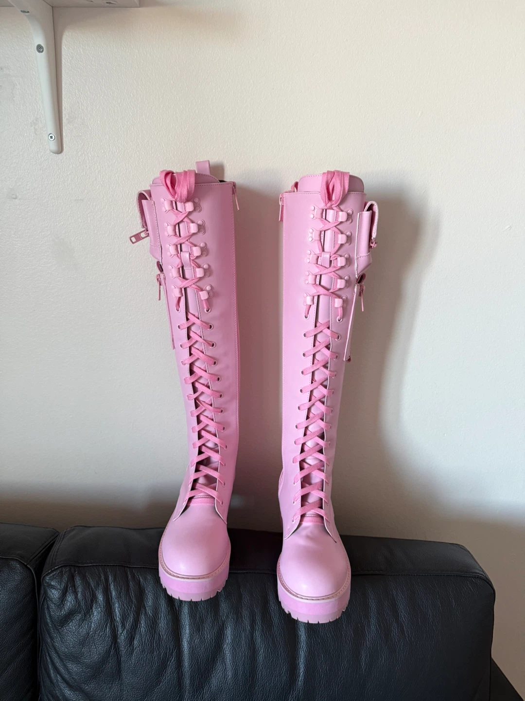 Pink Lace-Up Knee High Boots - photo 5