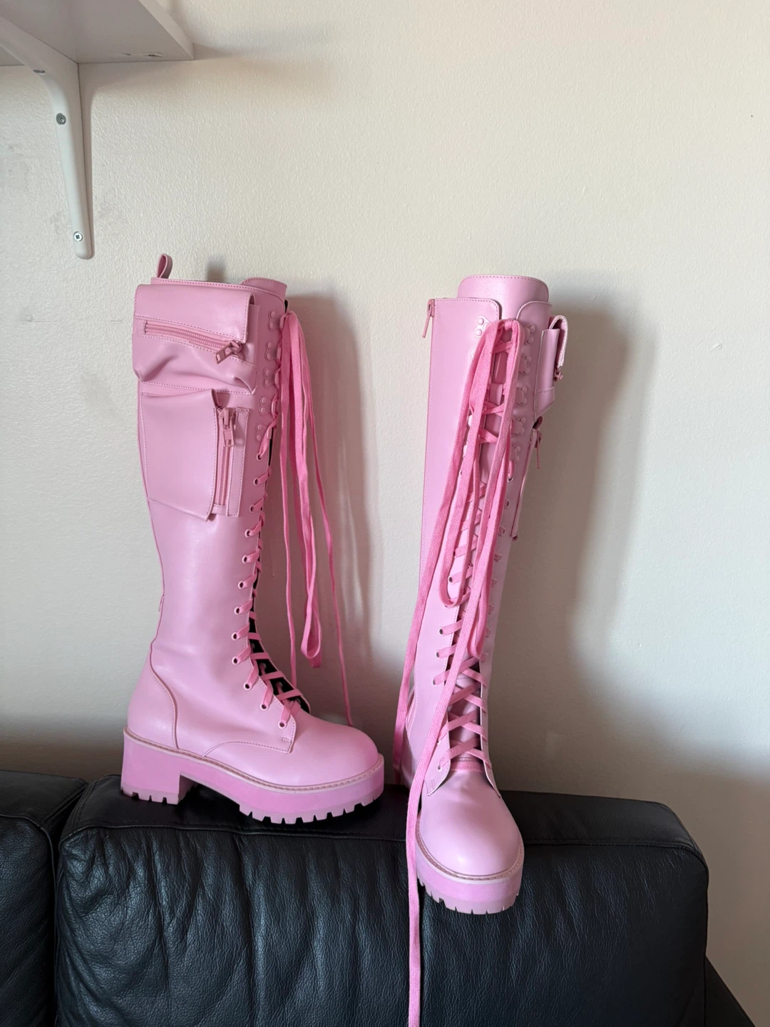 Pink Lace-Up Knee High Boots - photo 2