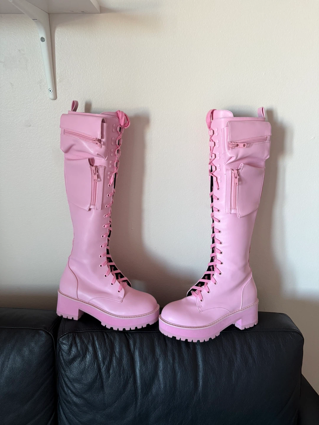 Pink Lace-Up Knee High Boots - photo 3
